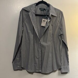 Lauren Ralph Lauren Dark Grey and White Striped Dress Shirt